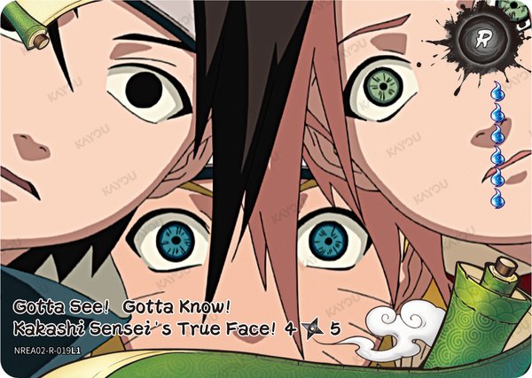 Gotta See! Gotta Know! Kakashi Sensei’s True Face! 4/5 NREA02-R-019L1 card from Earth Scroll Series 2