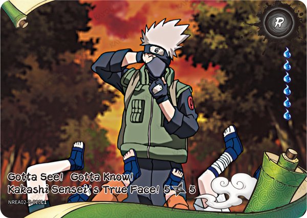 Gotta See! Gotta Know! Kakashi Sensei’s True Face! 5/5 NREA02-R-020L1 card from Earth Scroll Series 2