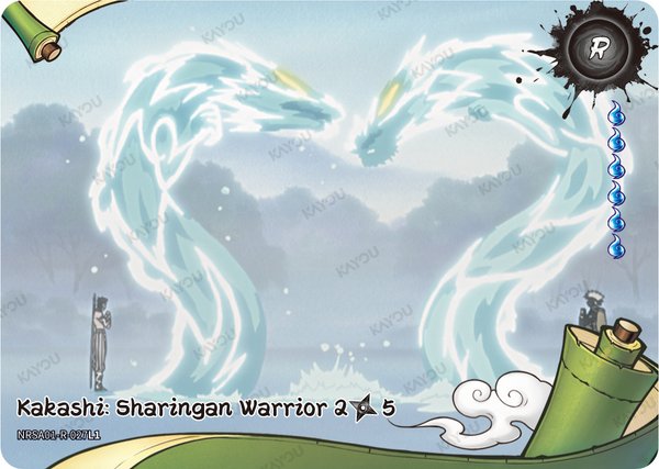 Kakashi: Sharingan Warrior 2/5 NRSA01-R-027L1 card from Heaven Scroll Series 1