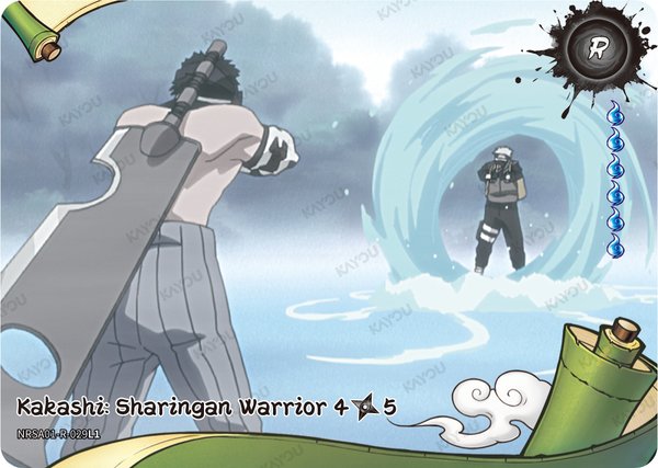 Kakashi: Sharingan Warrior 4/5 NRSA01-R-029L1 card from Heaven Scroll Series 1