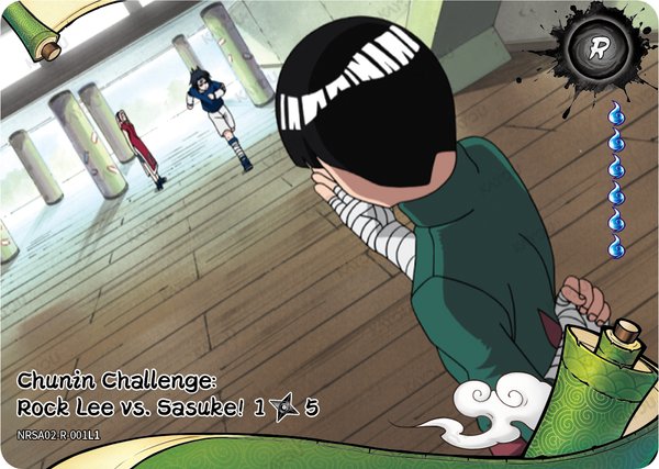 Chunin Challenge: Rock Lee vs. Sasuke! 1/5 NRSA02-R-001L1 card from Chapter Jin Series 2
