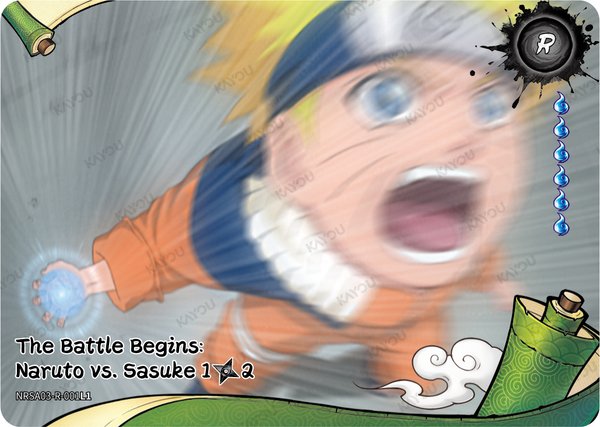 The Battle Begins: Naruto vs. Sasuke 1/2 NRSA03-R-001L1 card from Chapter Jin Series 3