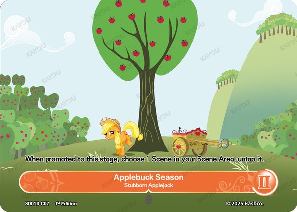 Applebuck Season -- Stubborn Applejack SD01D-C07 card from Friendships Begin: Applejack