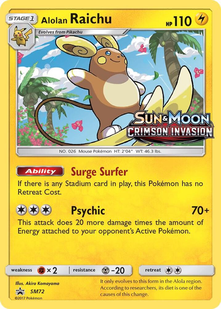 Alolan Raichu (Prerelease) SM72 card from SM Promos