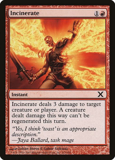 Incinerate 213 card from 10th Edition