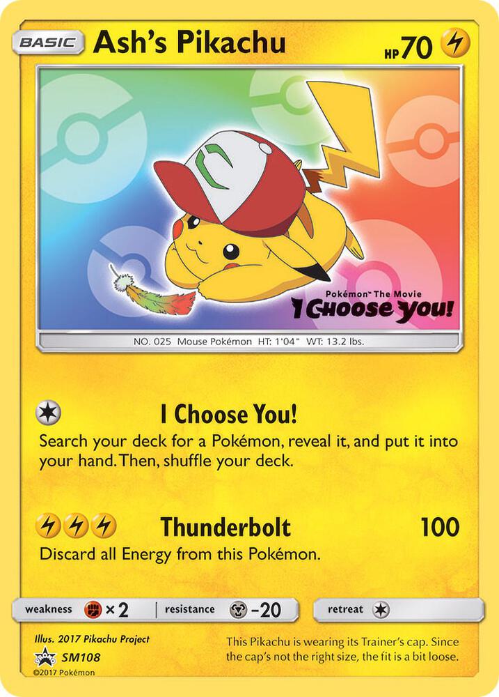 Ash's Pikachu SM108 card from SM Promos