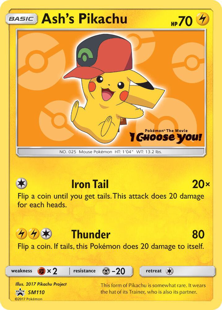 Ash's Pikachu SM110 card from SM Promos