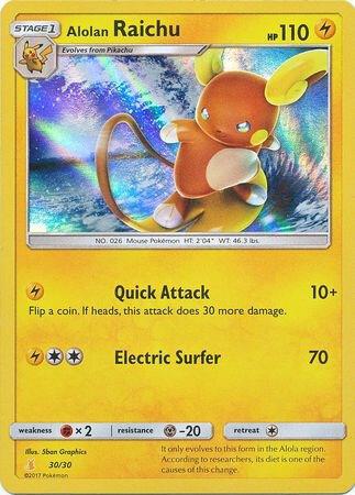 Alolan Raichu (#30 Holofoil) 30/30 card from SM Trainer Kit: Lycanroc & Alolan Raichu