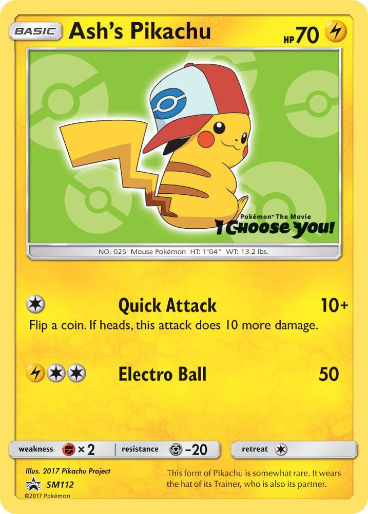 Ash's Pikachu SM112 card from SM Promos