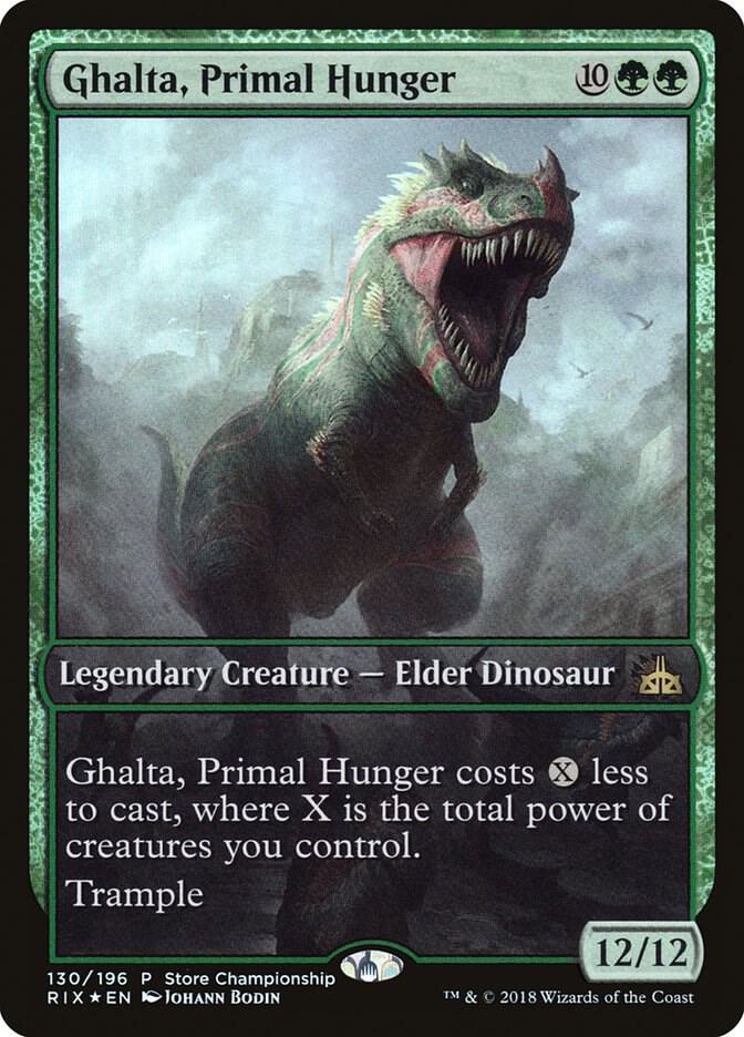 Ghalta, Primal Hunger 130 card from Game Day & Store Championship Promos