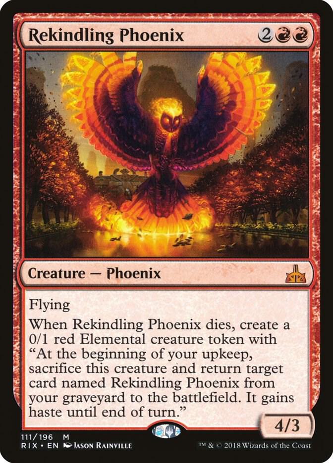 Rekindling Phoenix 111 card from Rivals of Ixalan