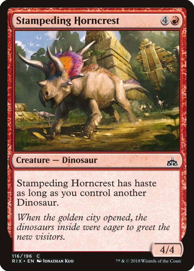 Stampeding Horncrest 116 card from Rivals of Ixalan