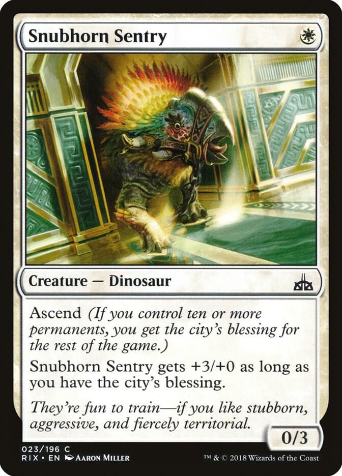Snubhorn Sentry 23 card from Rivals of Ixalan