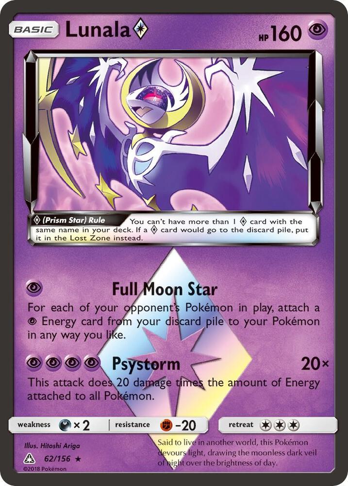 Lunala Prism Star 62/156 card from SM - Ultra Prism