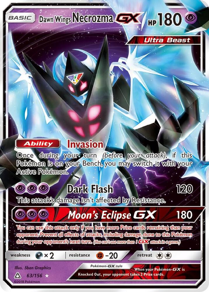Dawn Wings Necrozma GX 63/156 card from SM - Ultra Prism