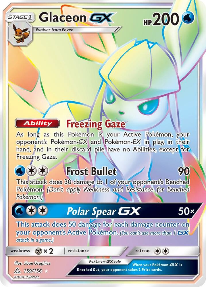 Glaceon GX (Secret Rare) 159/156 card from SM - Ultra Prism