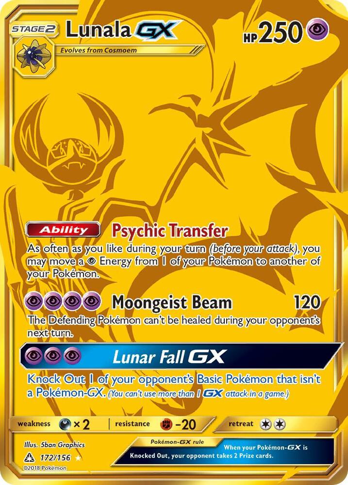 Lunala GX (Secret Rare) 172/156 card from SM - Ultra Prism