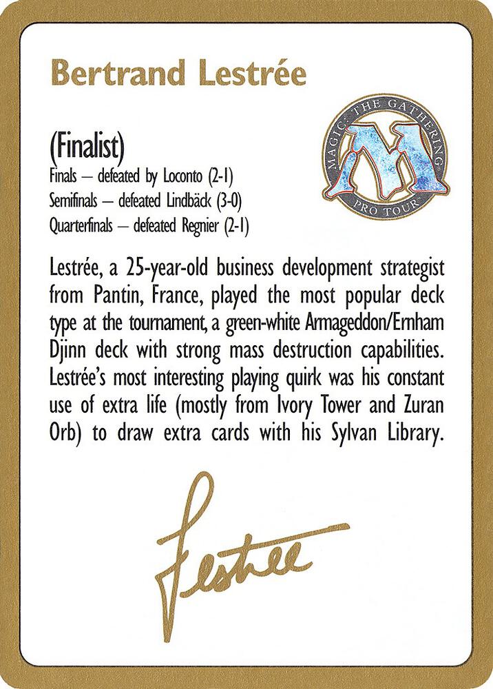 1996 Bertrand Lestree Biography Card card from World Championship Decks