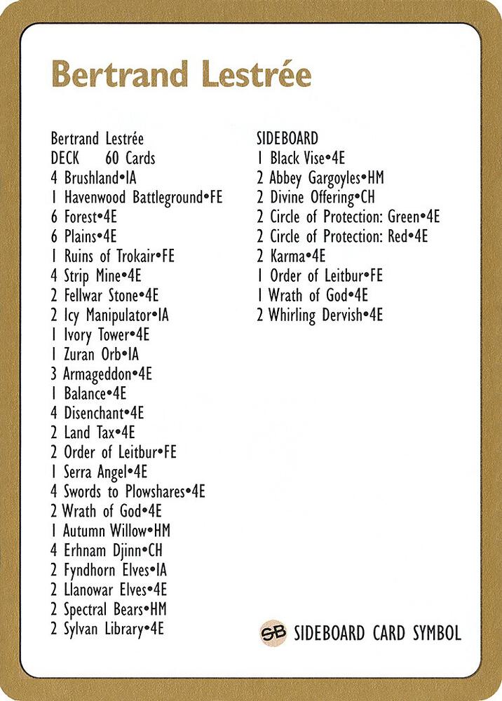 1996 Bertrand Lestree Decklist Card card from World Championship Decks