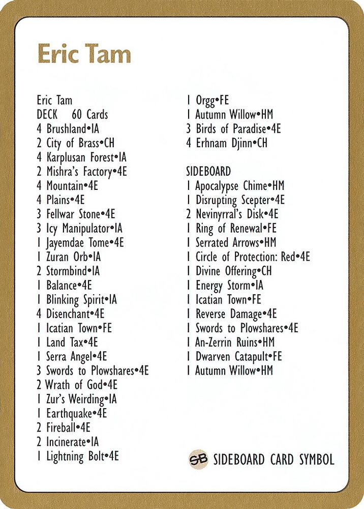 1996 Eric Tam Decklist Card card from World Championship Decks