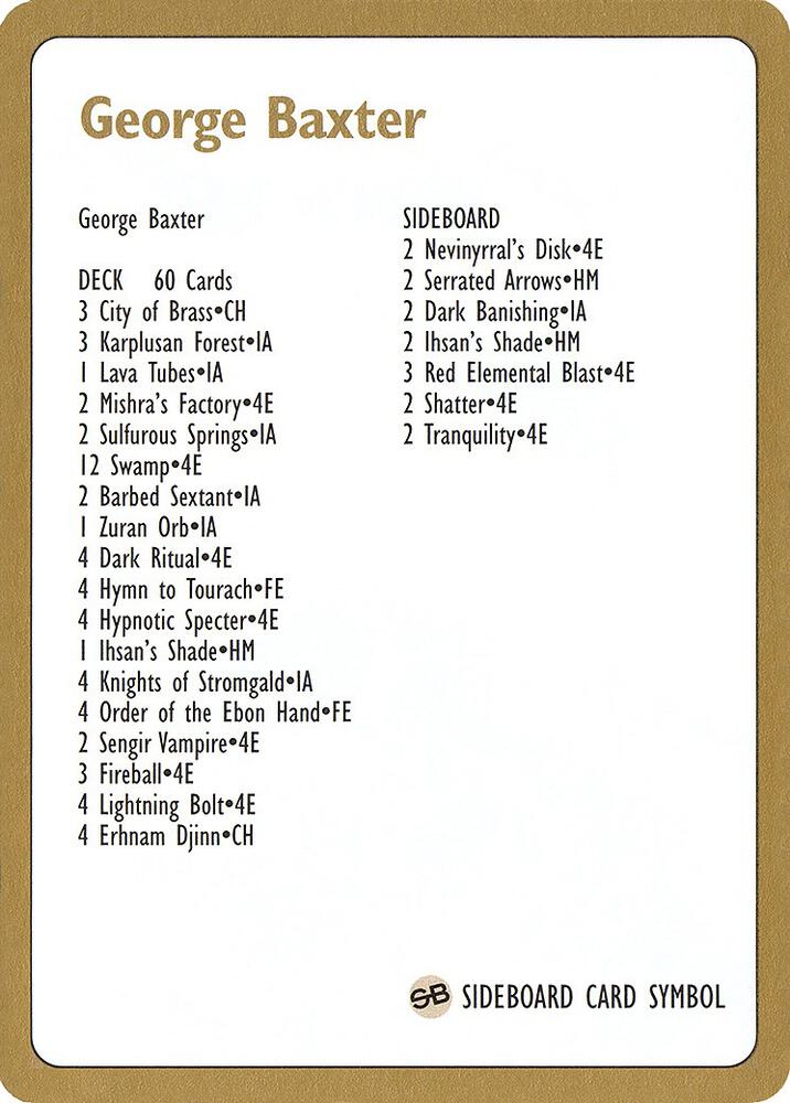 1996 George Baxter Decklist Card card from World Championship Decks