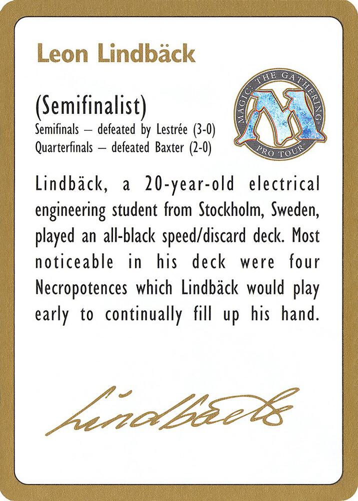 1996 Leon Lindback Biography Card card from World Championship Decks