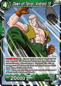 Dawn of Terror, Android 13 (2018) BT3-070 card from Cross Worlds