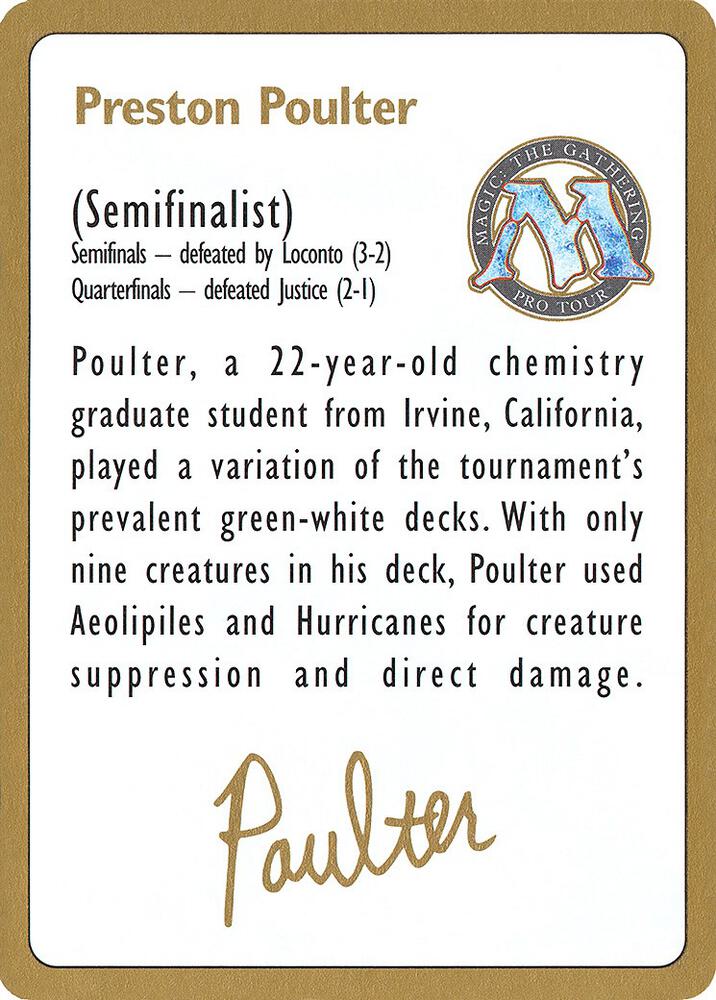 1996 Preston Poulter Biography Card card from World Championship Decks
