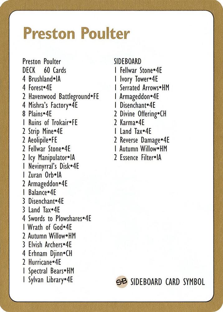 1996 Preston Poulter Decklist Card card from World Championship Decks