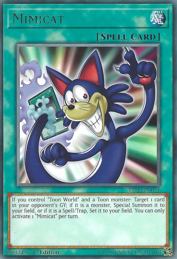 Mimicat LED2-EN051 card from Legendary Duelists: Ancient Millennium