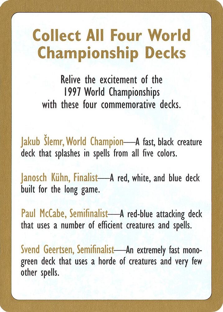 1997 World Championship Advertisement Card card from World Championship Decks
