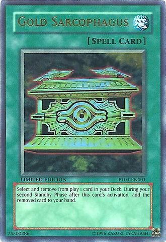 Gold Sarcophagus PT03-EN001 card from Pharaoh Tour Promos