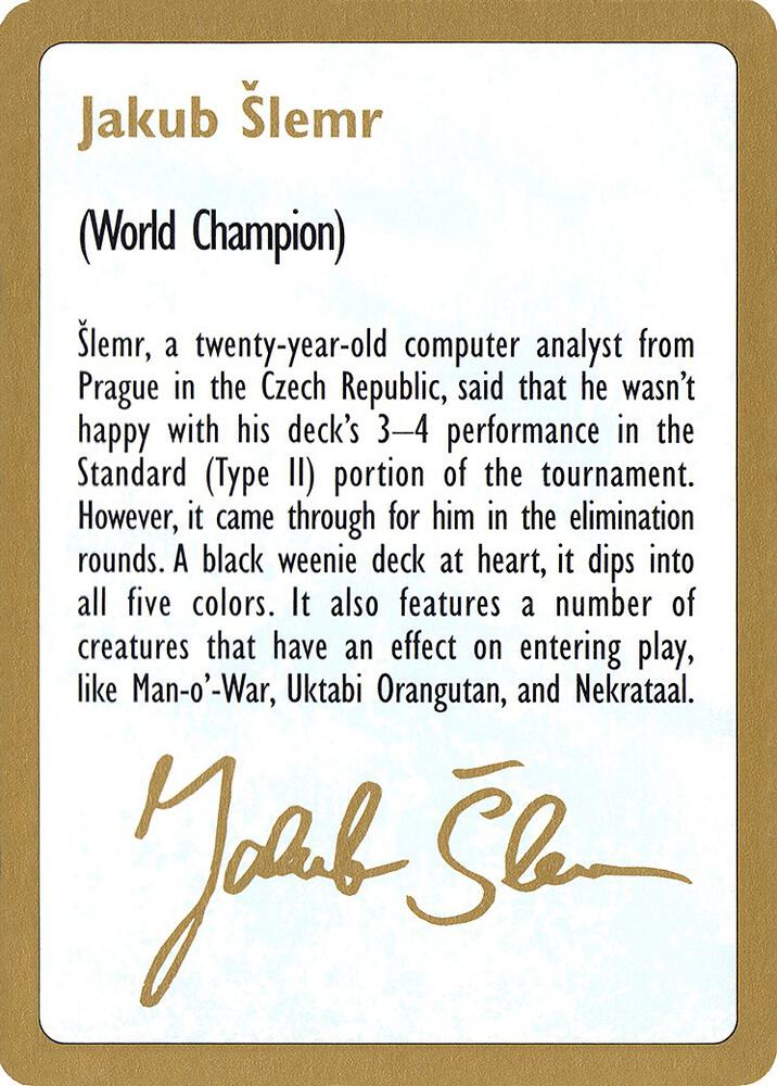 1997 Jakub Slemr Biography Card card from World Championship Decks