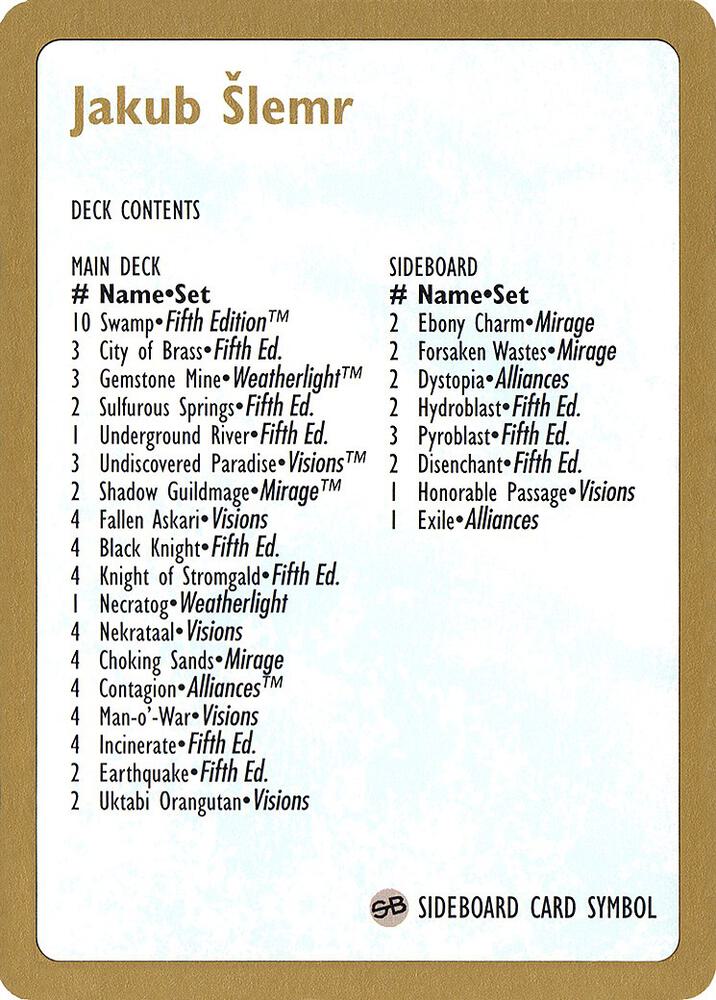 1997 Jakub Slemr Decklist Card card from World Championship Decks
