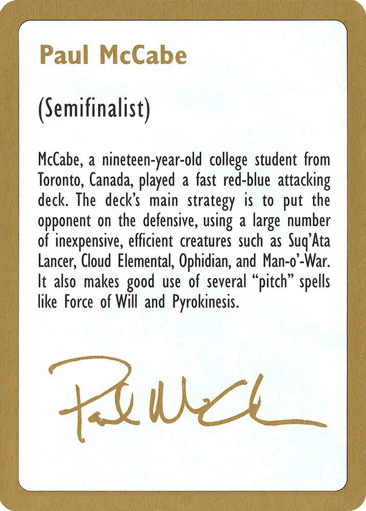 1997 Paul McCabe Biography Card card from World Championship Decks