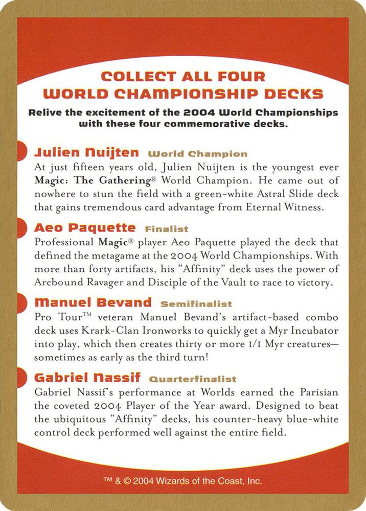 2004 World Championship Advertisement Card card from World Championship Decks