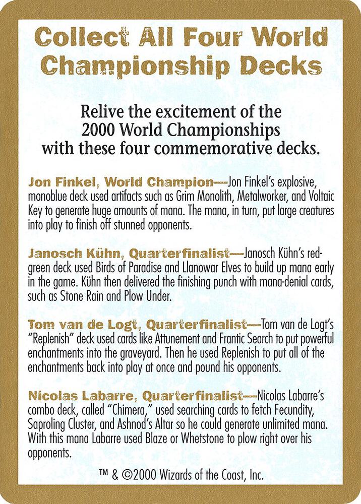 2000 World Championship Advertisement Card card from World Championship Decks