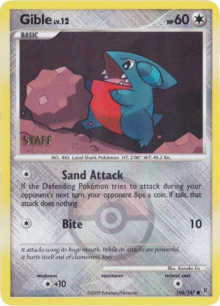 Gible (Championship Promo) [Staff] 106/147 card from League & Championship Cards