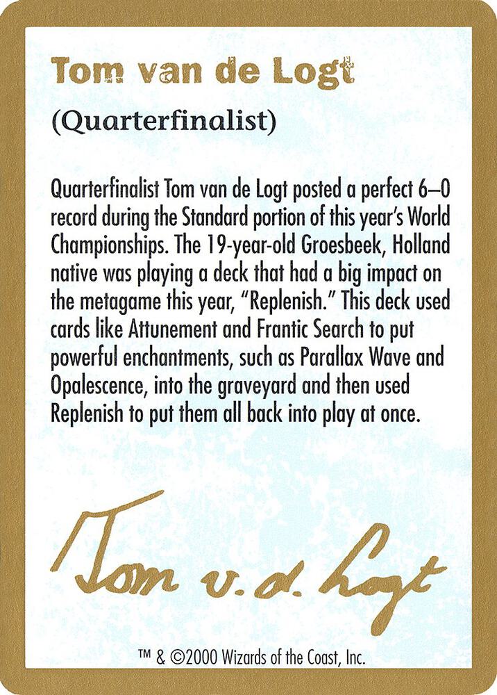 2000 Tom van de Logt Biography Card card from World Championship Decks