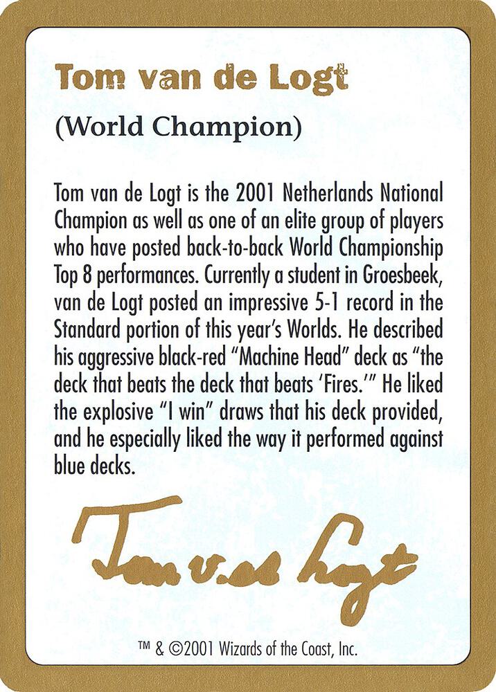 2001 Tom van de Logt Biography Card card from World Championship Decks