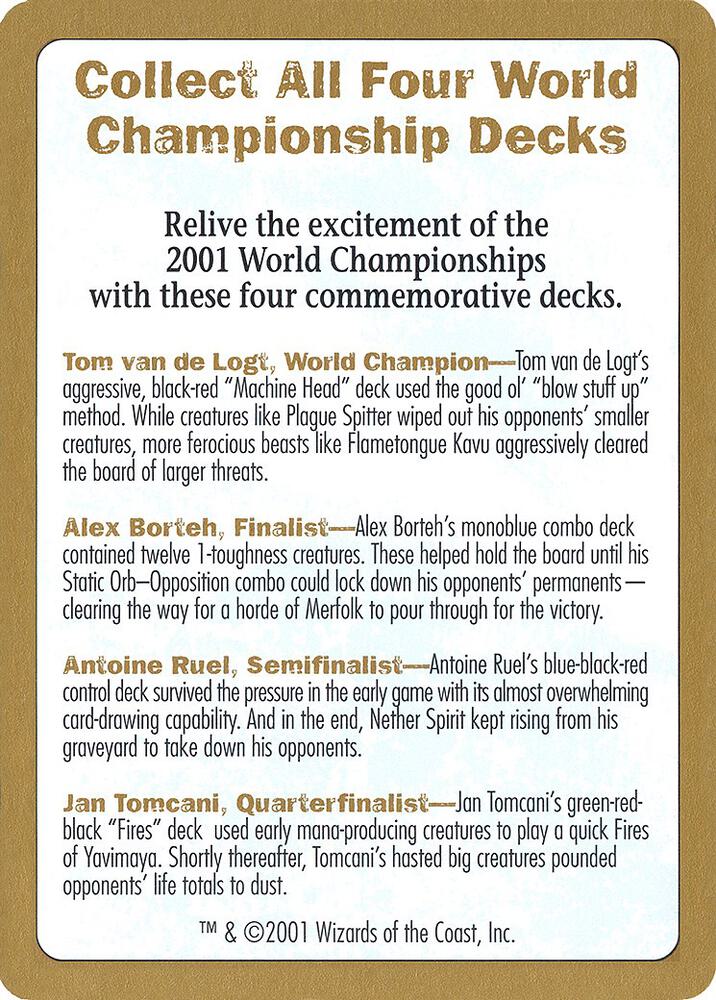 2001 World Championship Advertisement Card card from World Championship Decks