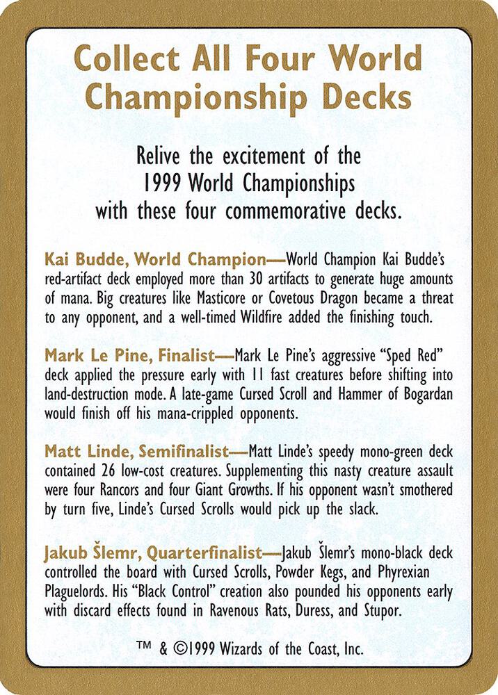 1999 World Championship Advertisement Card card from World Championship Decks