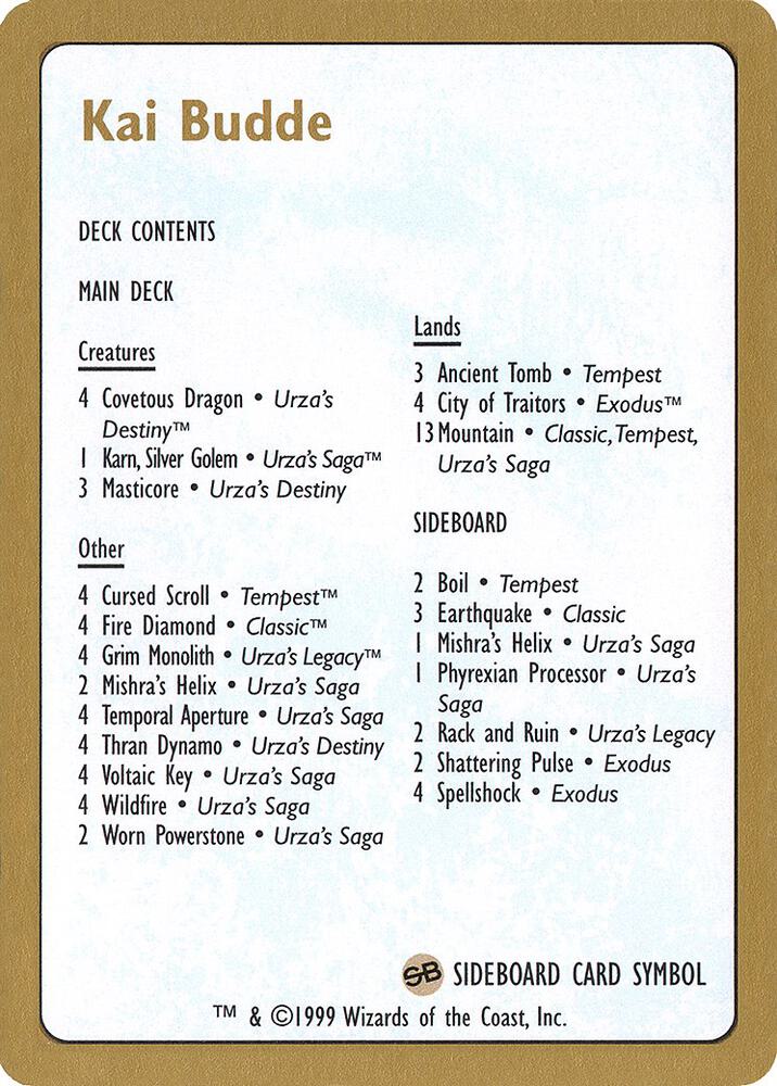 1999 Kai Budde Decklist Card card from World Championship Decks