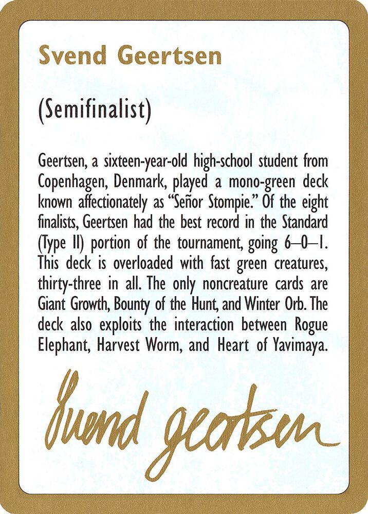 1997 Svend Geertsen Biography Card card from World Championship Decks