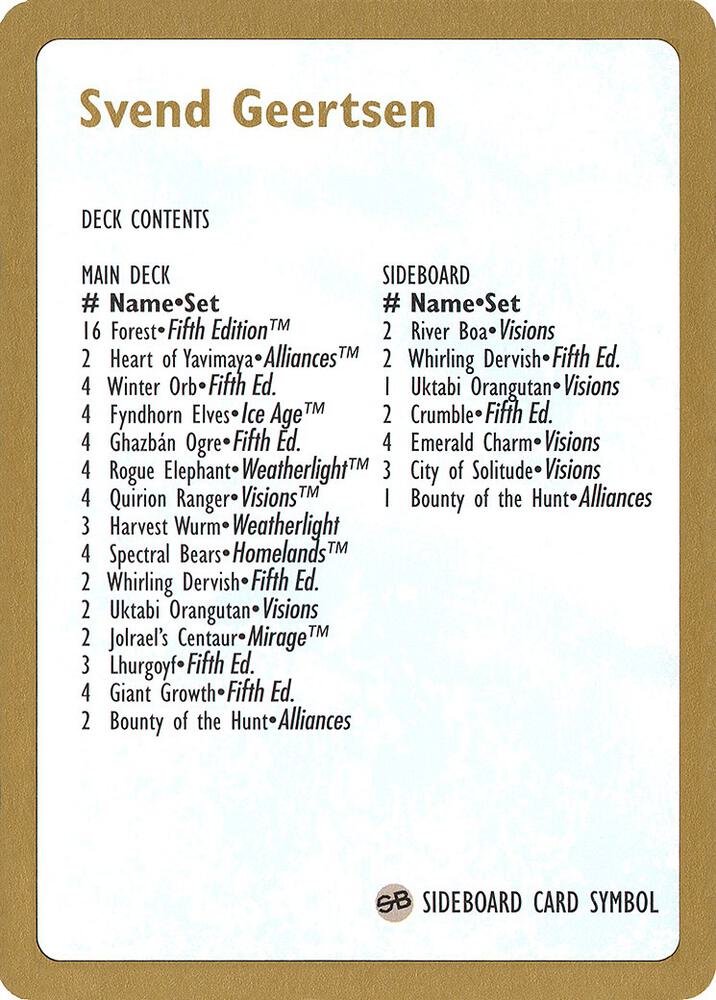 1997 Svend Geertsen Decklist Card card from World Championship Decks