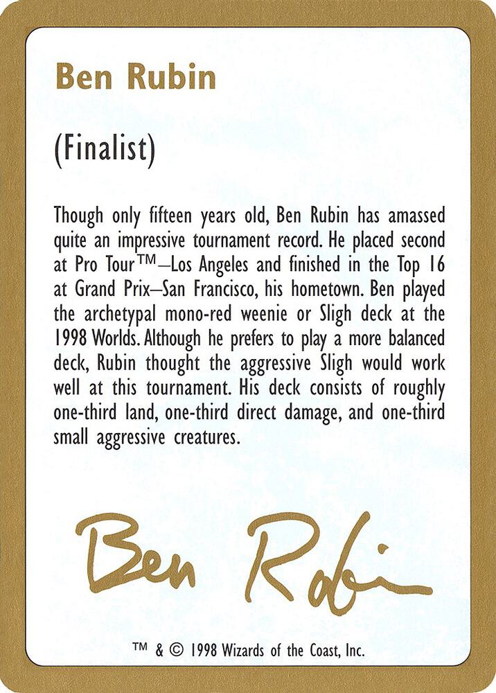 1998 Ben Rubin Biography Card card from World Championship Decks