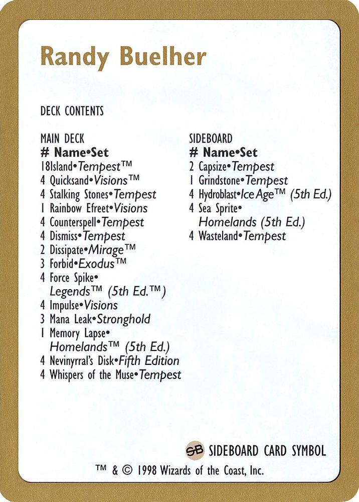 1998 Randy Buehler Decklist Card card from World Championship Decks