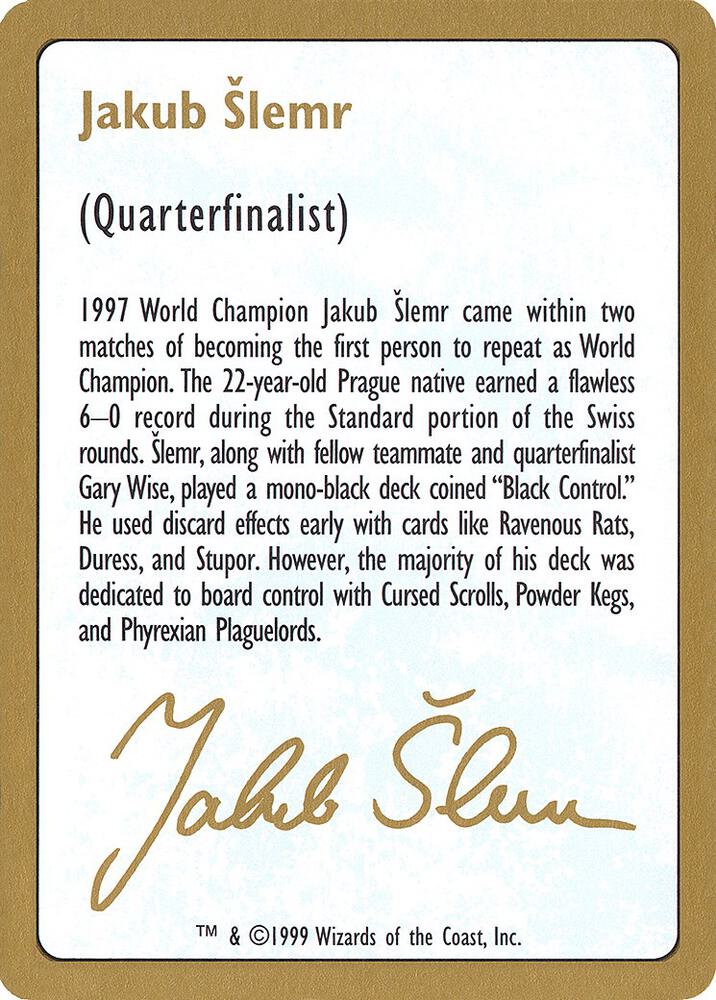1999 Jakub Slemr Biography Card card from World Championship Decks