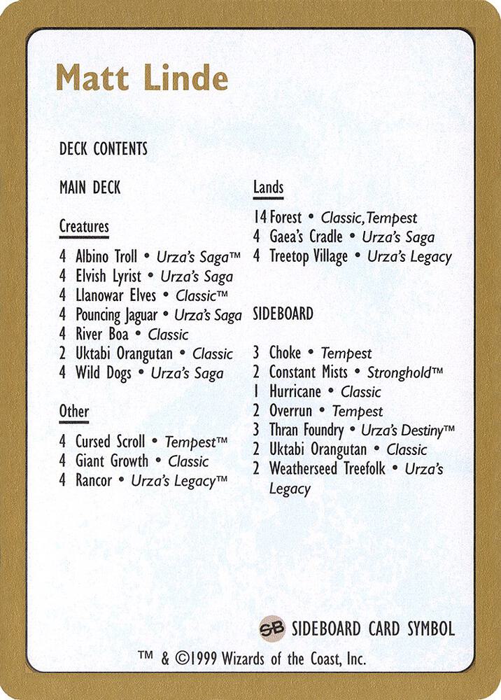 1999 Matt Linde Decklist Card card from World Championship Decks