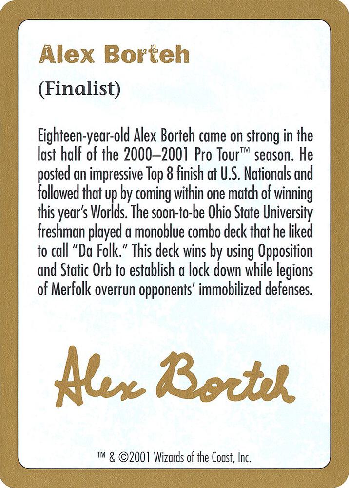 2001 Alex Borteh Biography Card card from World Championship Decks